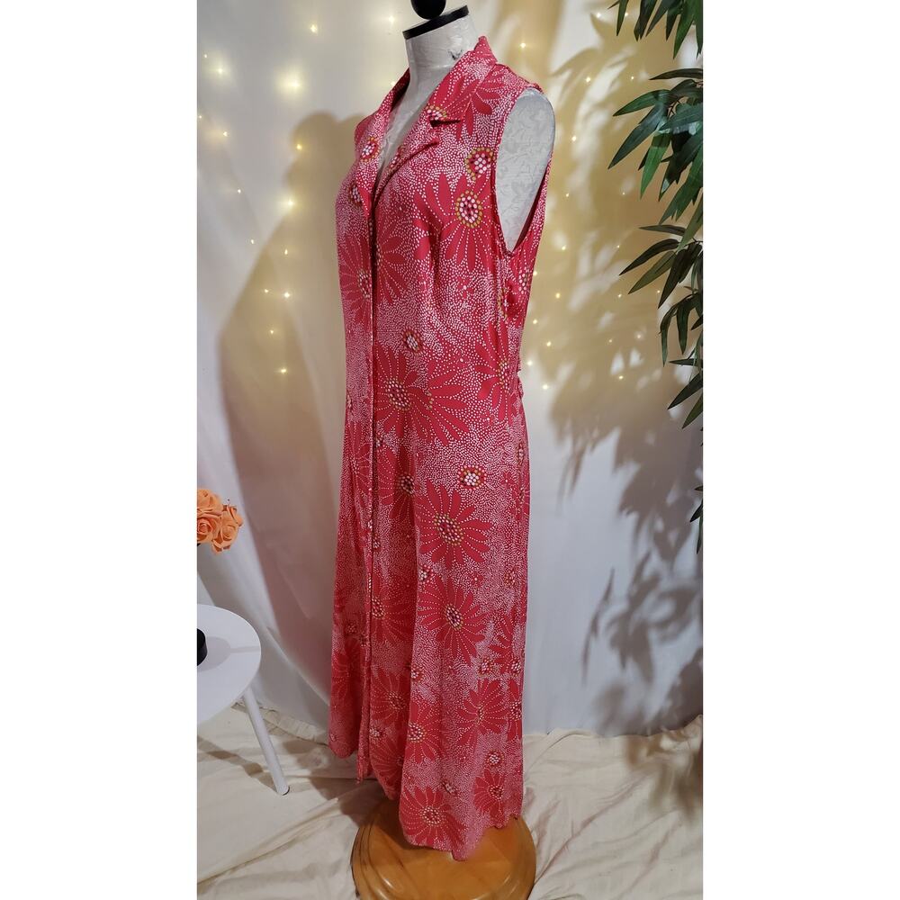Vtg 90s Y2K JBS Ltd Shell Button Floral Smocked Maxi Dress Size 14 Pink Fairy - Picture 3 of 10